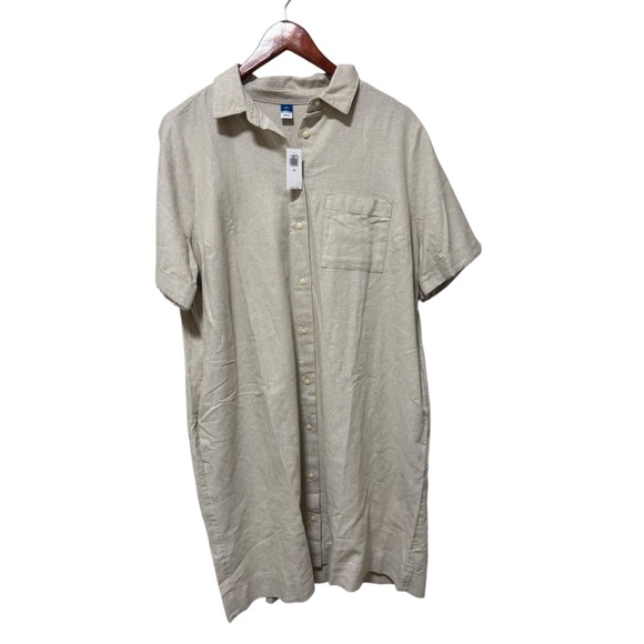 NWT Old Navy Linen Blend Button Front Shirt Dress Neutral Large Tall - Picture 4 of 13